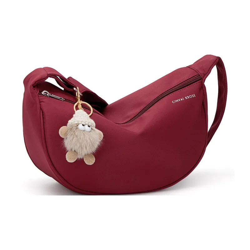 CinvaiKrose Fabric Shoulder Bag, Crossbody Bag, Dumpling Bag, Sling Bag Small Size Women's Ecru/Black/Burgundy-14