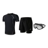 Three-Piece Set: Swimming Shorts+Swimsuit+Black Large Frame Swim Goggles
