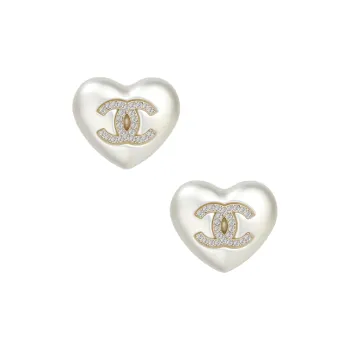 CHANEL Metal Stud Earrings Women's Pearl White