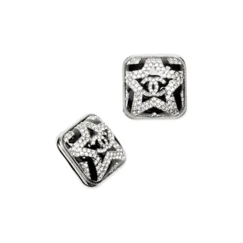 CHANEL Metal Stud Earrings Women's Black