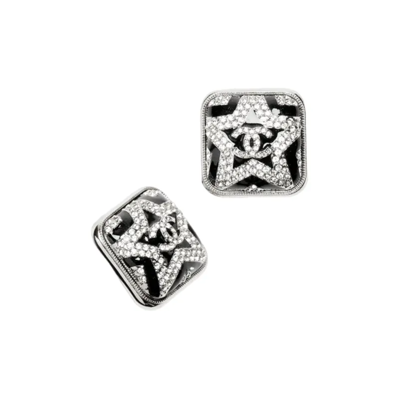 CHANEL Metal Stud Earrings Women's Black-0