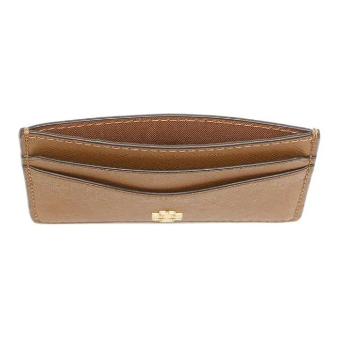 TORY BURCH Emerson Leather Card Holder Women's Brown-4