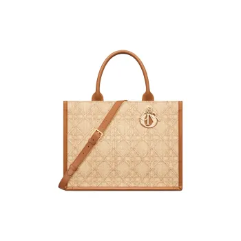 DIOR BookTote Raffia Tote Bag Shopping Bag Shoulder Bag Crossbody Bag Handbag Medium Size Women's Beige