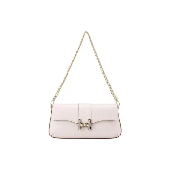 HONGU Split Cow Leather Bonded Synthetic Leather Handbag Shoulder Bag Small Size Women's Pearl White