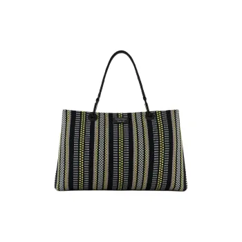 EMPORIO ARMANI Cotton And Polyester Blend Tote Bag Shopping Bag Handbag Medium Size Women's Black & Multicolor