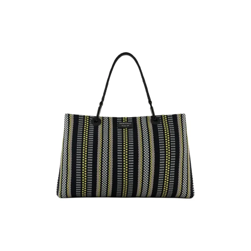 EMPORIO ARMANI Cotton And Polyester Blend Tote Bag Shopping Bag Handbag Medium Size Women's Black & Multicolor-0