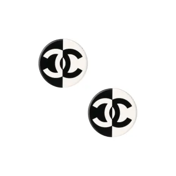 CHANEL Stud Earrings Women's Black White Two-Tone