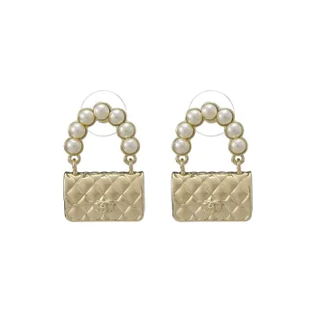 CHANEL Metal Stud Earrings Women's Gold