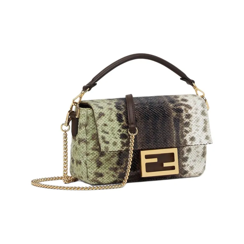 FENDI Baguette Leather Shoulder Bag Crossbody Bag Mini Women's Green/White/Brown-1