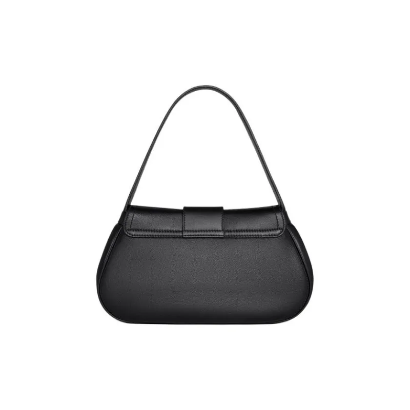 CELINE Soft Cow Leather One Shoulder Handbag Medium Size Women's Black-2