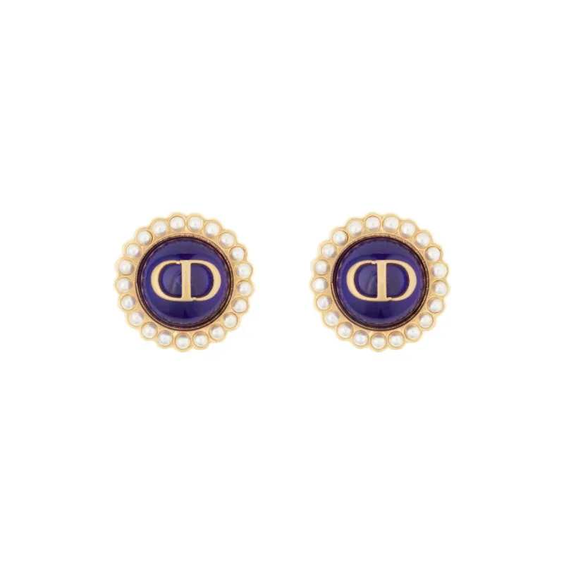 DIOR Stud Earrings Women's Gold/Marine Blue-0