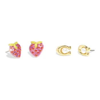 COACH Brass-Plated Stud Earrings Women's Pink/Gold