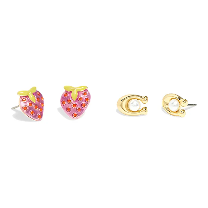 COACH Brass-Plated Stud Earrings Women's Pink/Gold-0