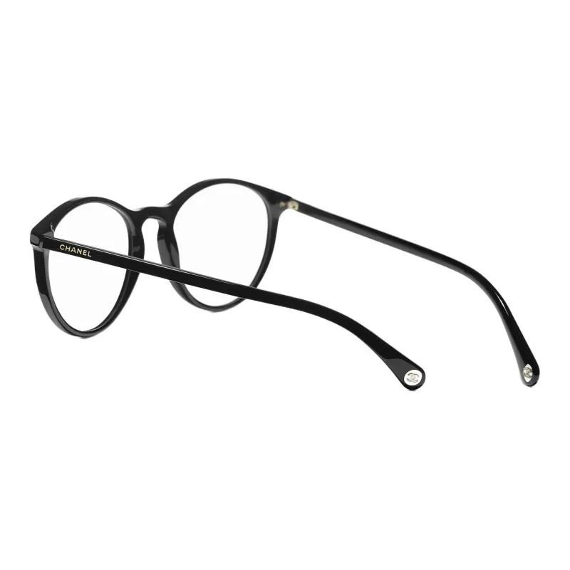 CHANEL Acetate Oval Eyeglass Frames Unisex Black-2