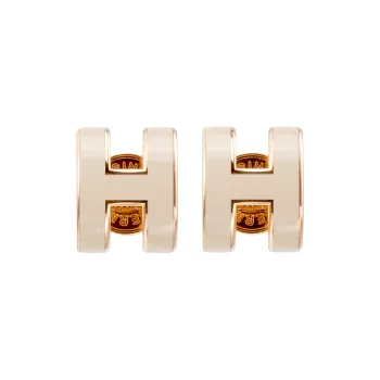 HERMES Gold Plated Stud Earrings Women's Rose Gold/Light Umber