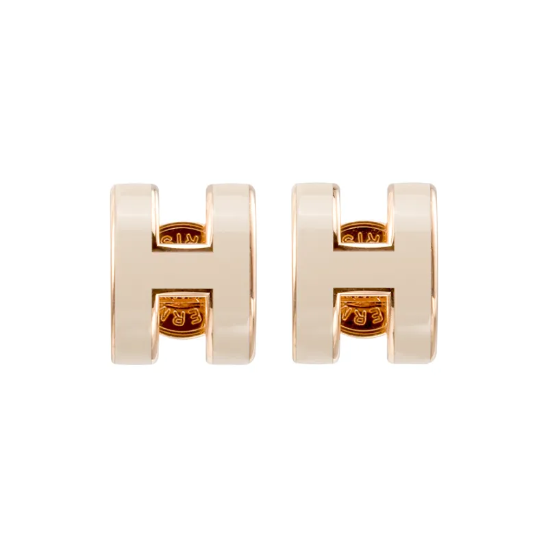 HERMES Gold Plated Stud Earrings Women's Rose Gold/Light Umber-0