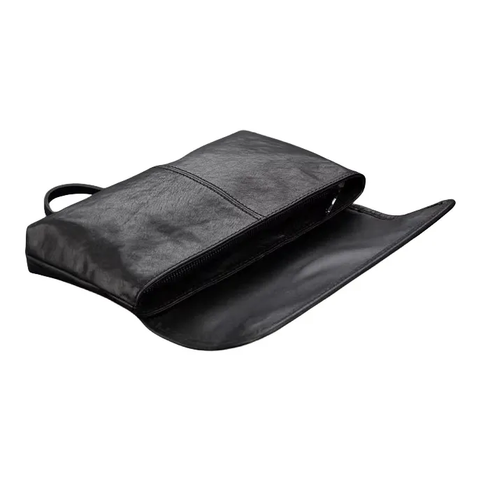 PULUWIRR Cow Leather Men's Shoulder Bag Clutch Medium Size Men's Black-5