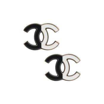 CHANEL Alloy Stud Earrings Women's Black White