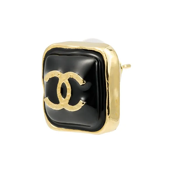 CHANEL Metal Stud Earrings Women's Black-4