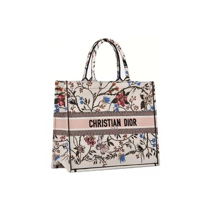 DIOR BookTote Embroidery Tote Bag Shopping Bag Handbag Women's Beige-1