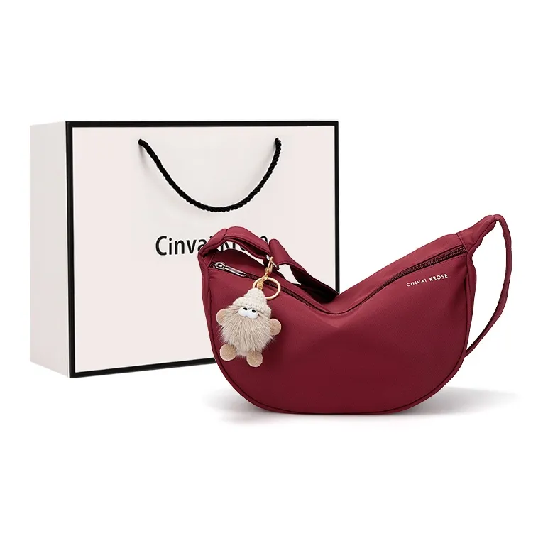 CinvaiKrose Fabric Shoulder Bag, Crossbody Bag, Dumpling Bag, Sling Bag Small Size Women's Ecru/Black/Burgundy-11