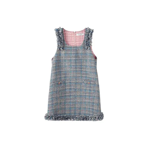 NancyCavally Sleeveless Dresses Women's Jacquard Grey Blue Plaid