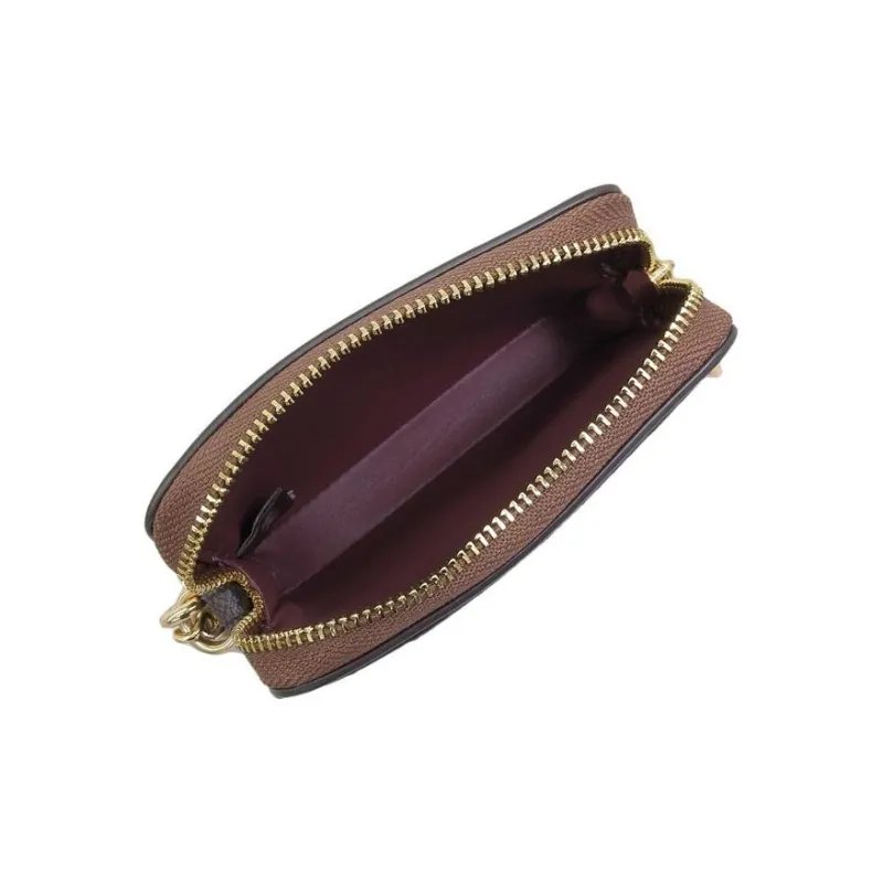 COACH Card Case Coated Canvas With Leather Wallets Card Holders Mini Women's Brown-4