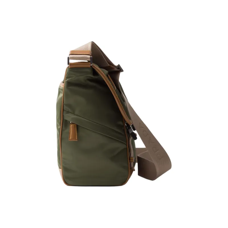 PRADA Recycled Nylon With Patchwork Leather Crossbody Bag Shoulder Bag Men's Army Green With Caramel Candy-2