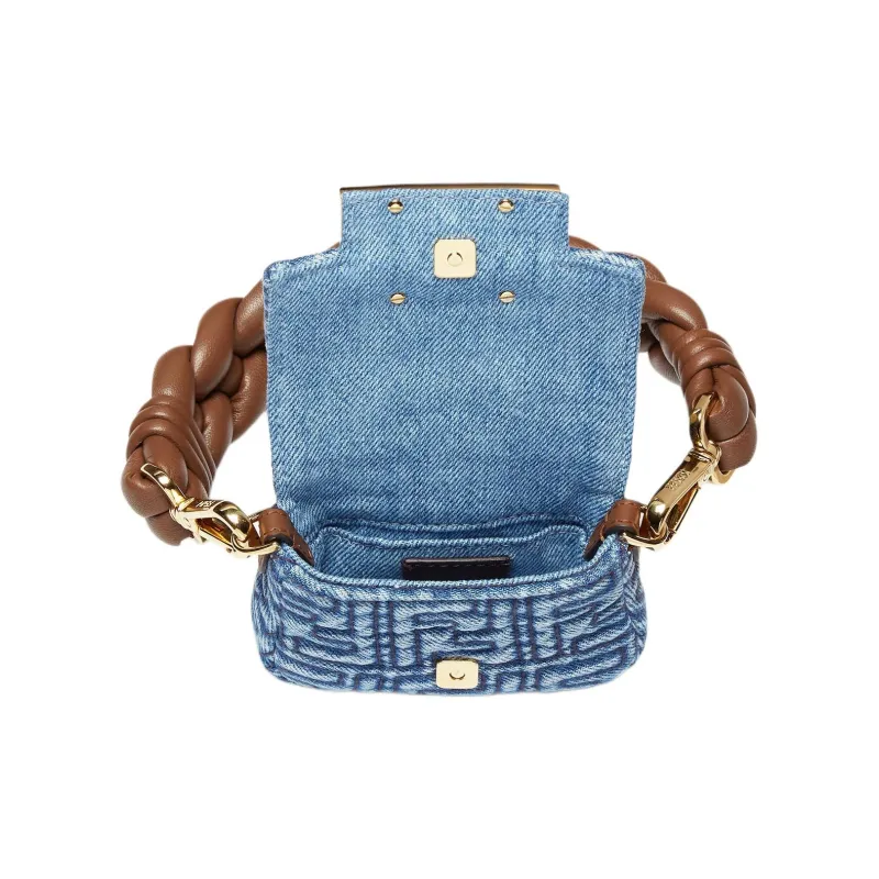 FENDI Baguette Denim Handbag Extra Mini Women's Blue-3