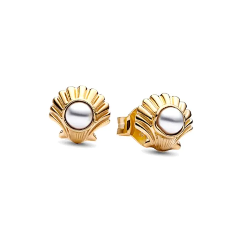 Pandora Pearl Stud Earrings Women's Gold-1