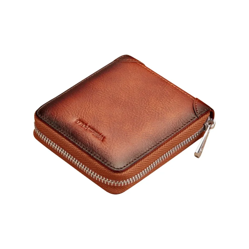 WilliamPOLO Top Grain Cow Leather Zip Closure Coin Purse Multifunction Wallet Card Holder Small Size Men's Multicolor-2