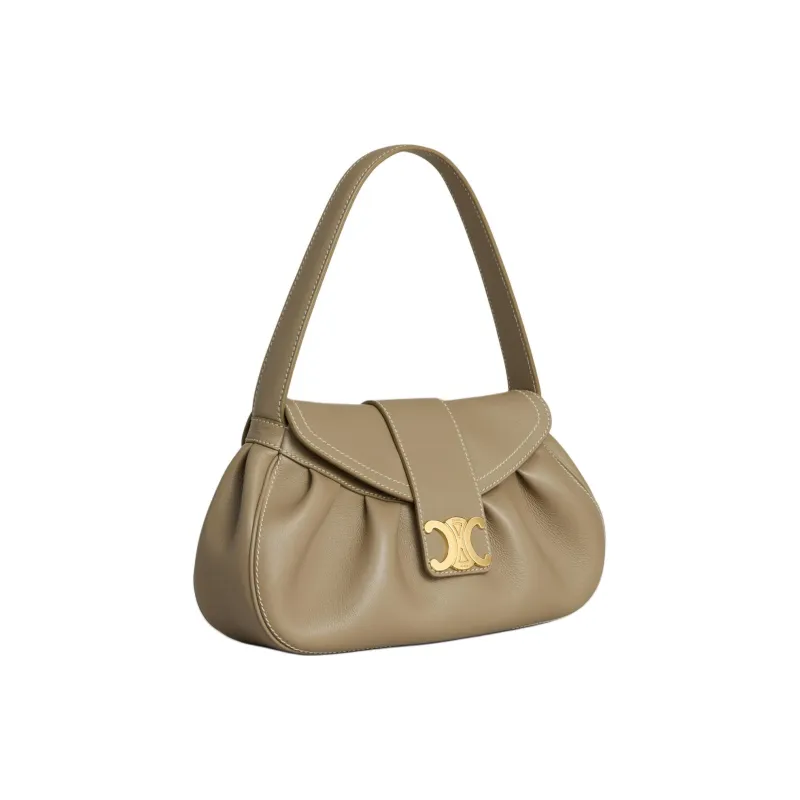 CELINE Soft Cow Leather Handbag Medium Size Women's Dark Brown Black-1