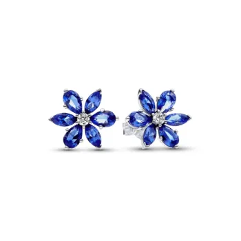 Pandora 925 Sterling Silver, Glass, Synthetic Cubic Zirconia Stud Earrings Women's Blue