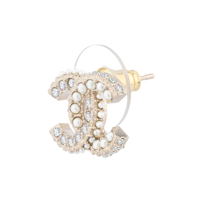 CHANEL Pearl Stud Earrings Women's-1
