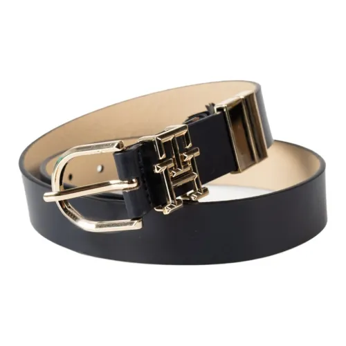 Tommy Hilfiger Logo Emblem Pin Buckle Leather Belts Women's Blue