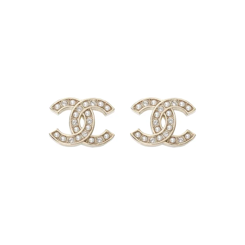 CHANEL Pearl Rhinestone Stud Earrings Women's Silver-2