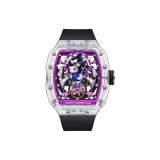 Transparent Case Purple Dial Black Rubber Strap