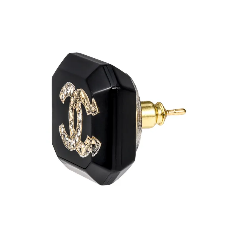 CHANEL Resin Stud Earrings Women's Black-1