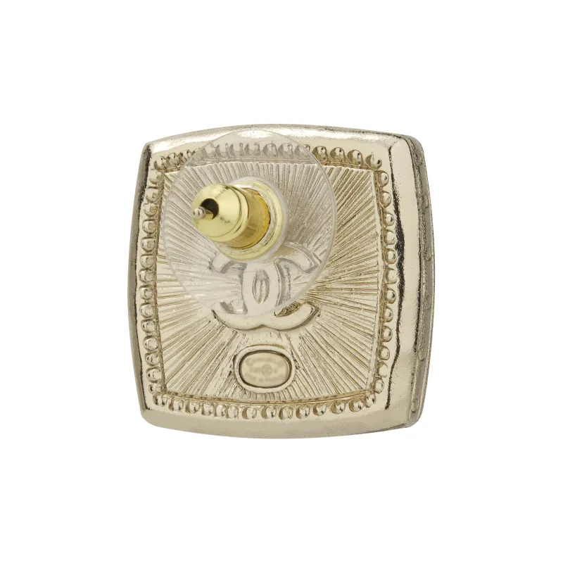 CHANEL Crystal Diamond Stud Earrings Women's Gold-2