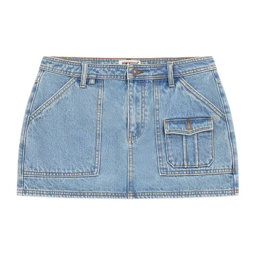 GUESS Denim Short Skirts Women's Light Blue