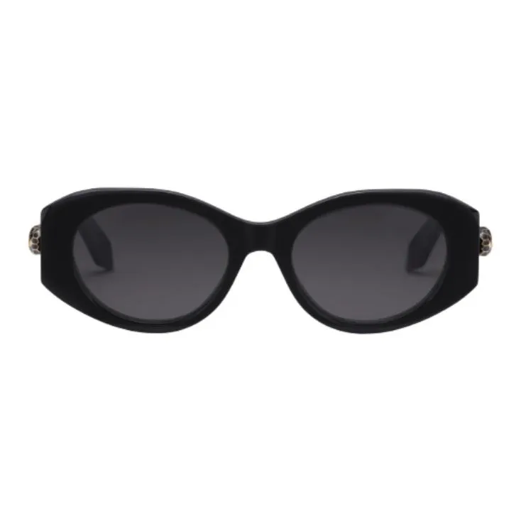 BVLGARI Plate Frame Acetate Oval Sunglasses Unisex Black-1