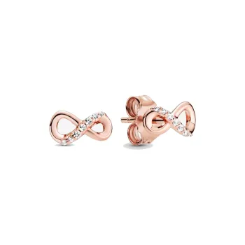 Pandora Copper Silver Alloy Stud Earrings Women's Rose Gold