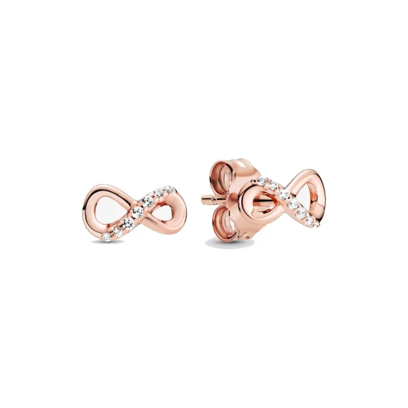Pandora Copper Silver Alloy Stud Earrings Women's Rose Gold-0
