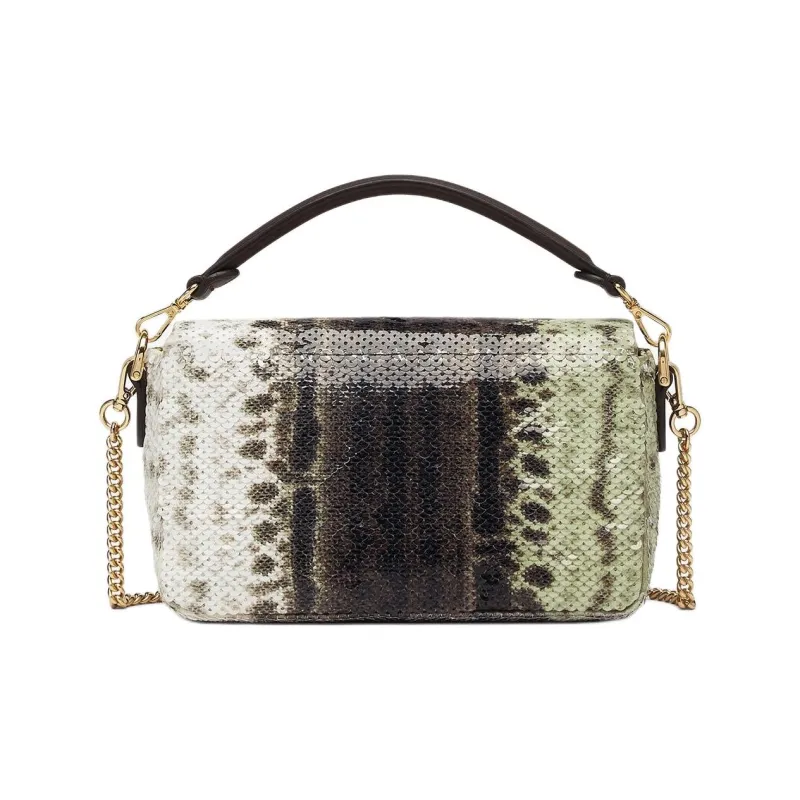 FENDI Baguette Leather Shoulder Bag Crossbody Bag Mini Women's Green/White/Brown-2