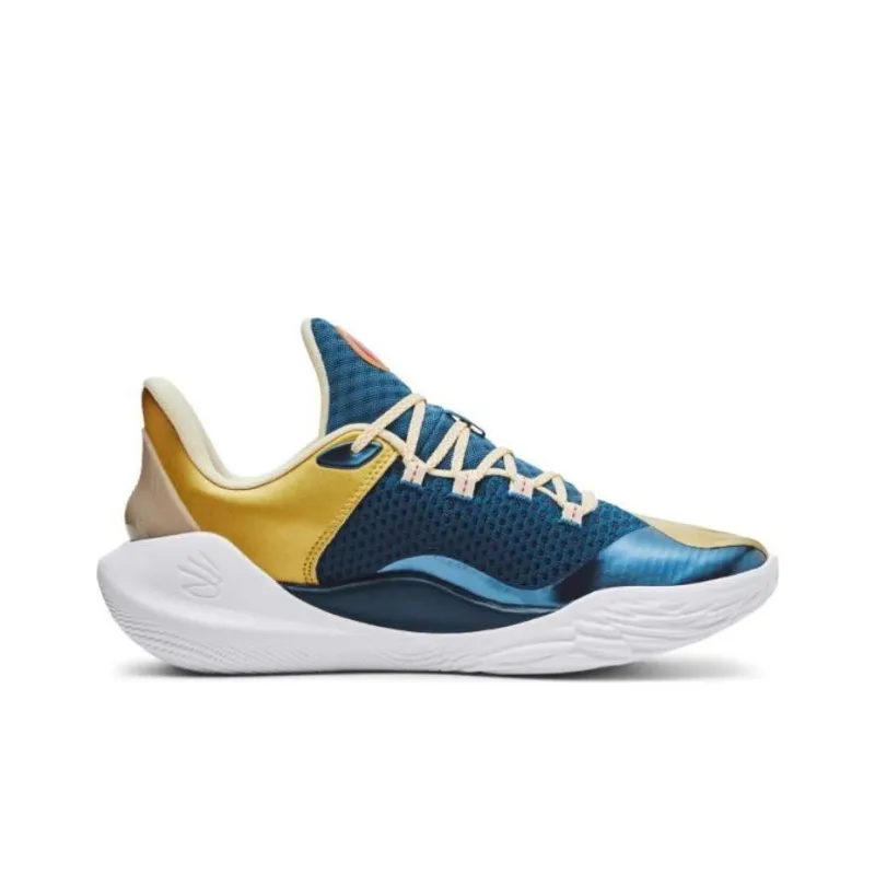Under Armour Curry 11 Anti Slip Wear Resistant Low Top Basketball Shoes Unisex Yellow Blue-1