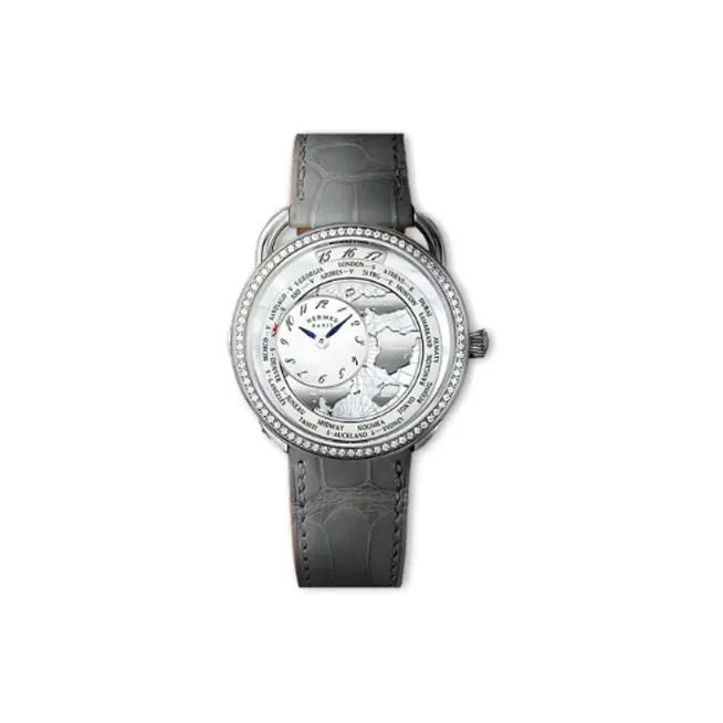 HERMES Arceau Wrist Watch Automatic Mechanical Movement Crocodile Leather Strap 38mm White Dial Men's Watches-0