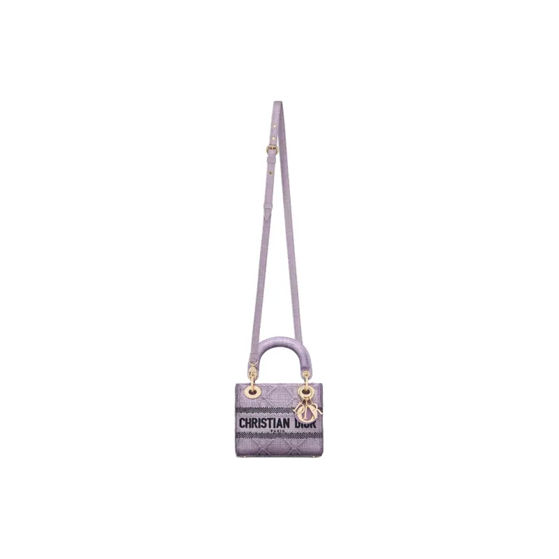 DIOR Lady D-Lite Raffia Fiber Dior Bag Shoulder Bag Crossbody Bag Handbag Mini Women's Light Purple-1