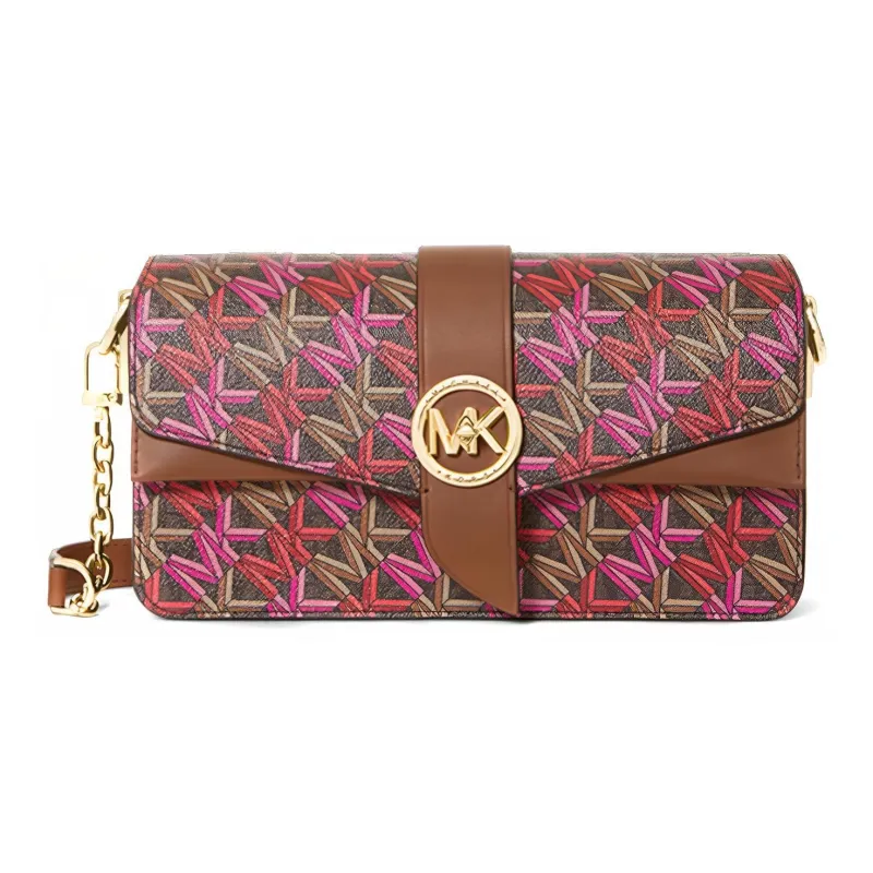 MICHAEL KORS Greenwich Artificial Leather Baguette Shoulder Bag Women's Brown & Red-0