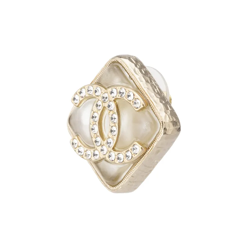 CHANEL Glaze Stud Colored Glaze Stud Earrings Women's Pearl White/Gold-1