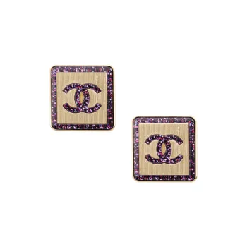 CHANEL Stud Earrings Women's Purple